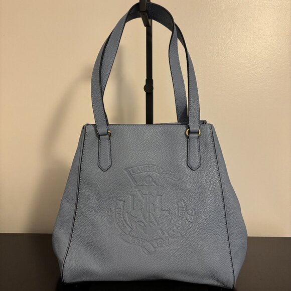 Lauren Ralph Lauren Blue Leather Embossed Logo and Anchor Tote - Picture 5 of 11